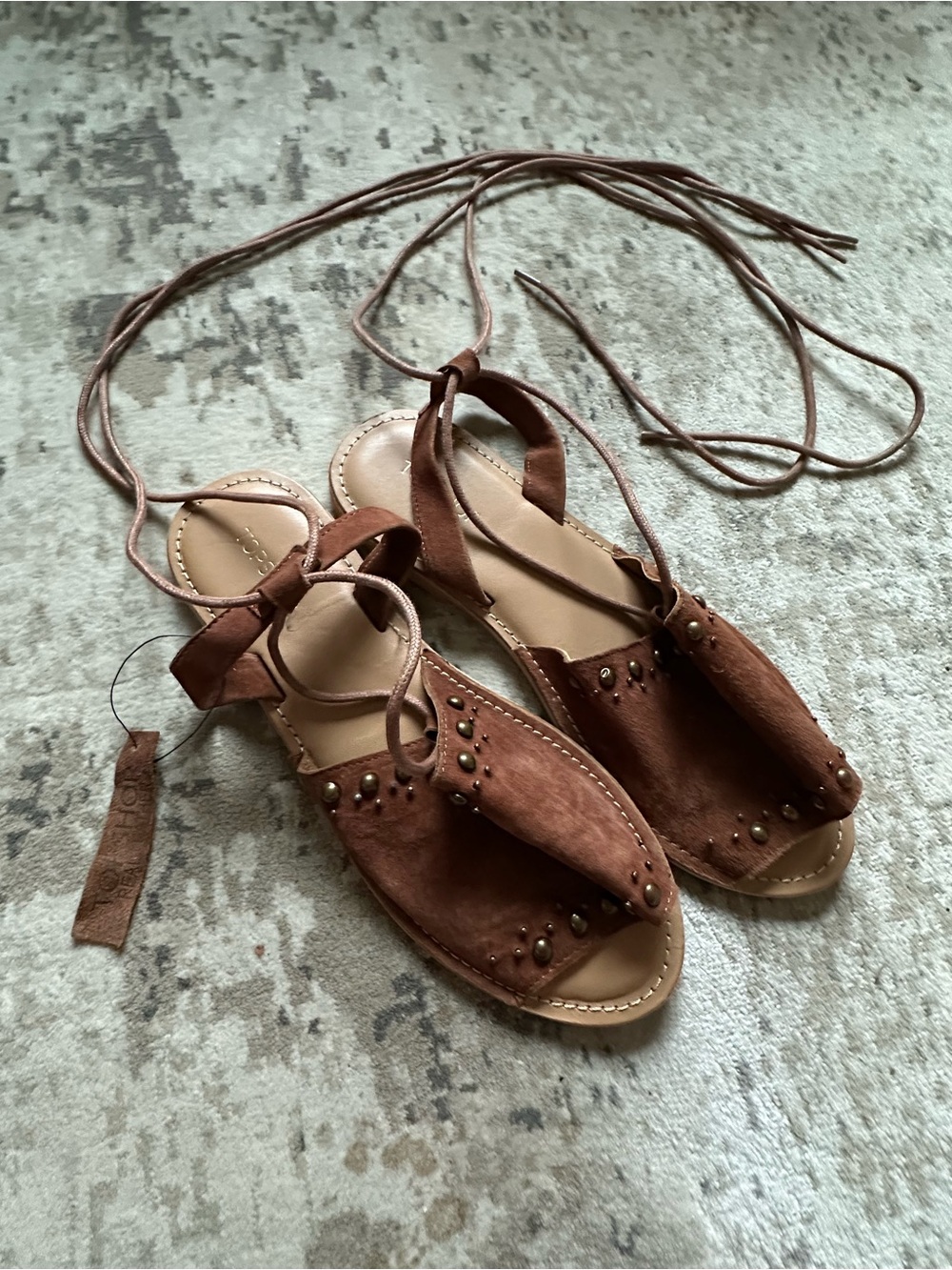 Brown Suede Lace-Up Studded Women’s Sandals